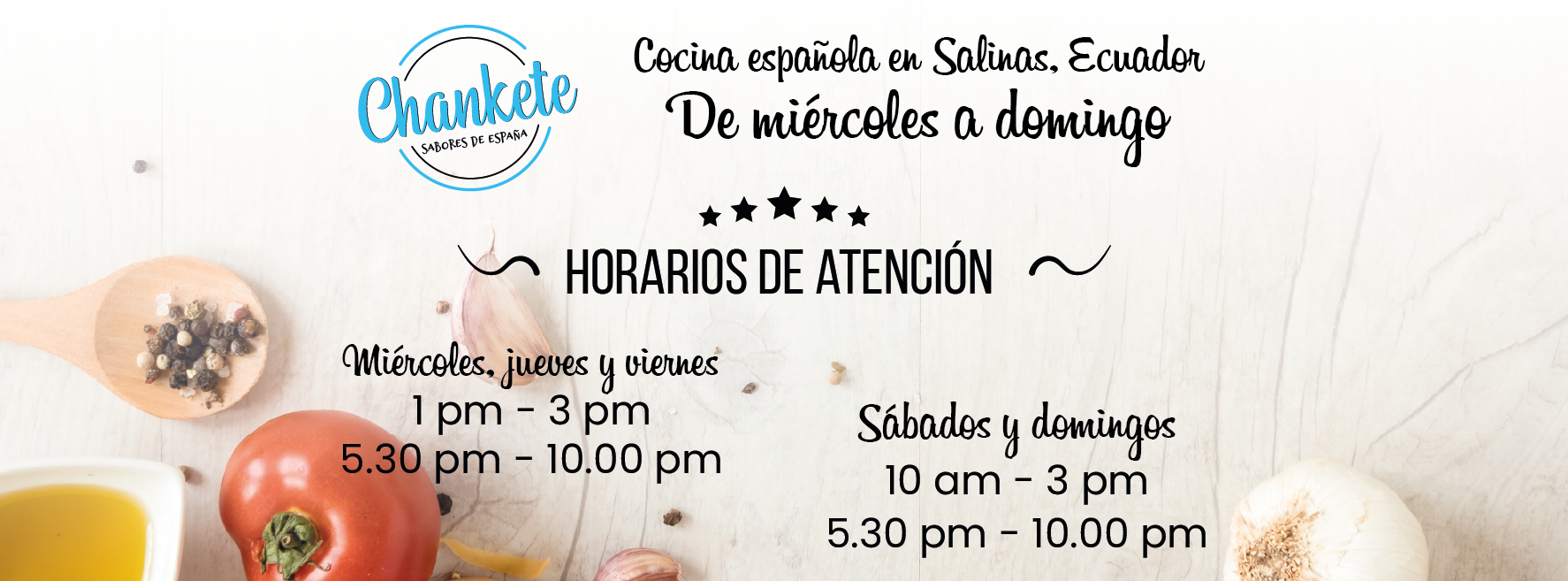 Nuevos horarios · Restaurante Chankete · Salinas, Ecuador